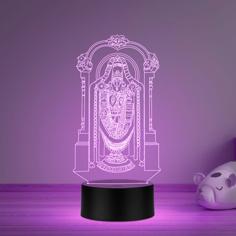 3D Illusion Tirupati Balaji Led Night Lamp Multicolored Light Home Office Pooja Room Decor